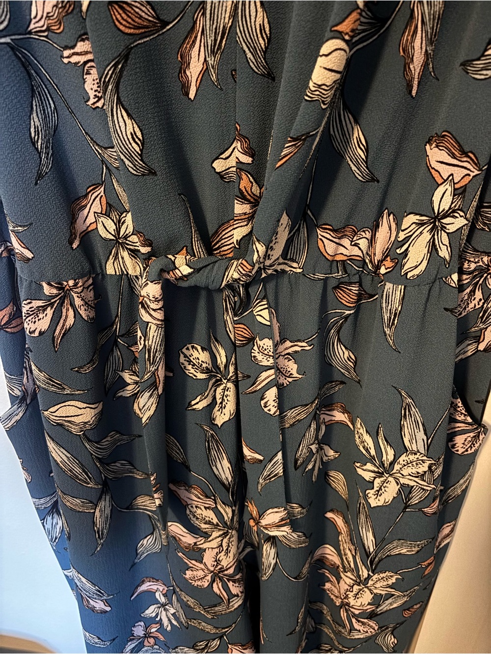 Sleeveless Teal Floral V-Neck Women's Dress - Picture 3 of 5